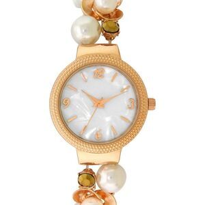 Macy's Women's Rose Gold-Tone Crystal & Imitation Pearl Stretch Bracelet